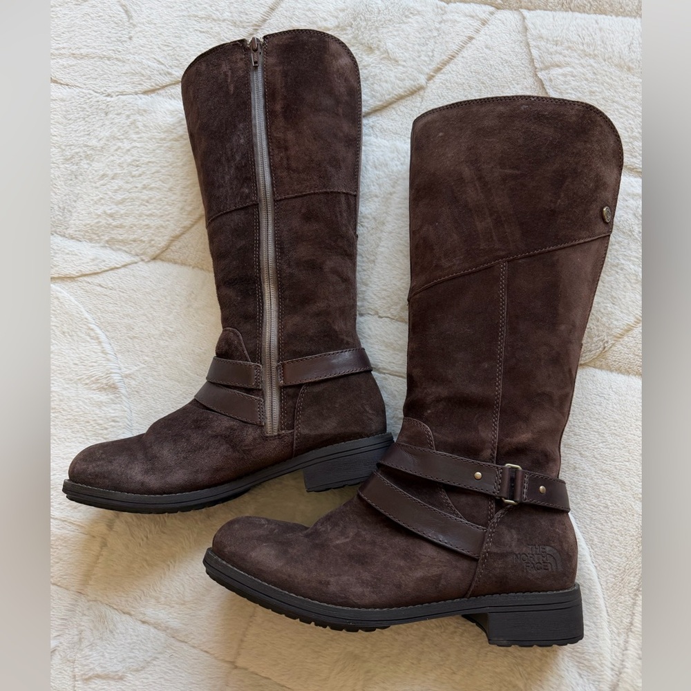 Like NEW! $199 North Face Bridgeton Tall Insulated Boots Brown Suede Leather 8